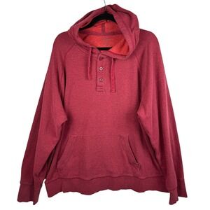 LL Bean Hoodie‎ Sweatshirt Mens XL Red Cotton Blend Button Henley Pullover